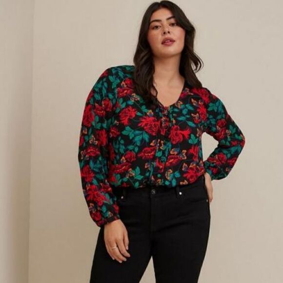 Torrid Georgette Pintuck Button Front Blouse - Picture 1 of 13